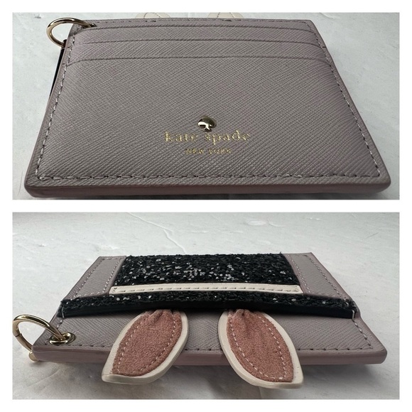 Kate Spade Rabbit in the Hat Credit Card Case Black Glitter Top - Picture 9 of 9